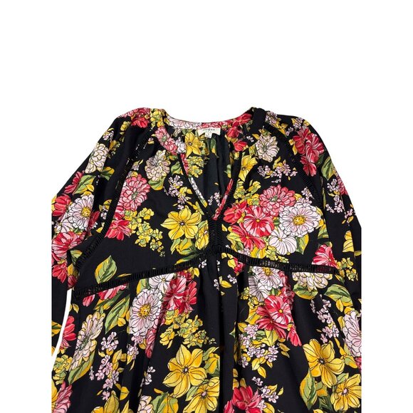 Umgee Womens Floral Print A-Line Babydoll Mini Dress Size S Black Multicolor - Picture 2 of 7